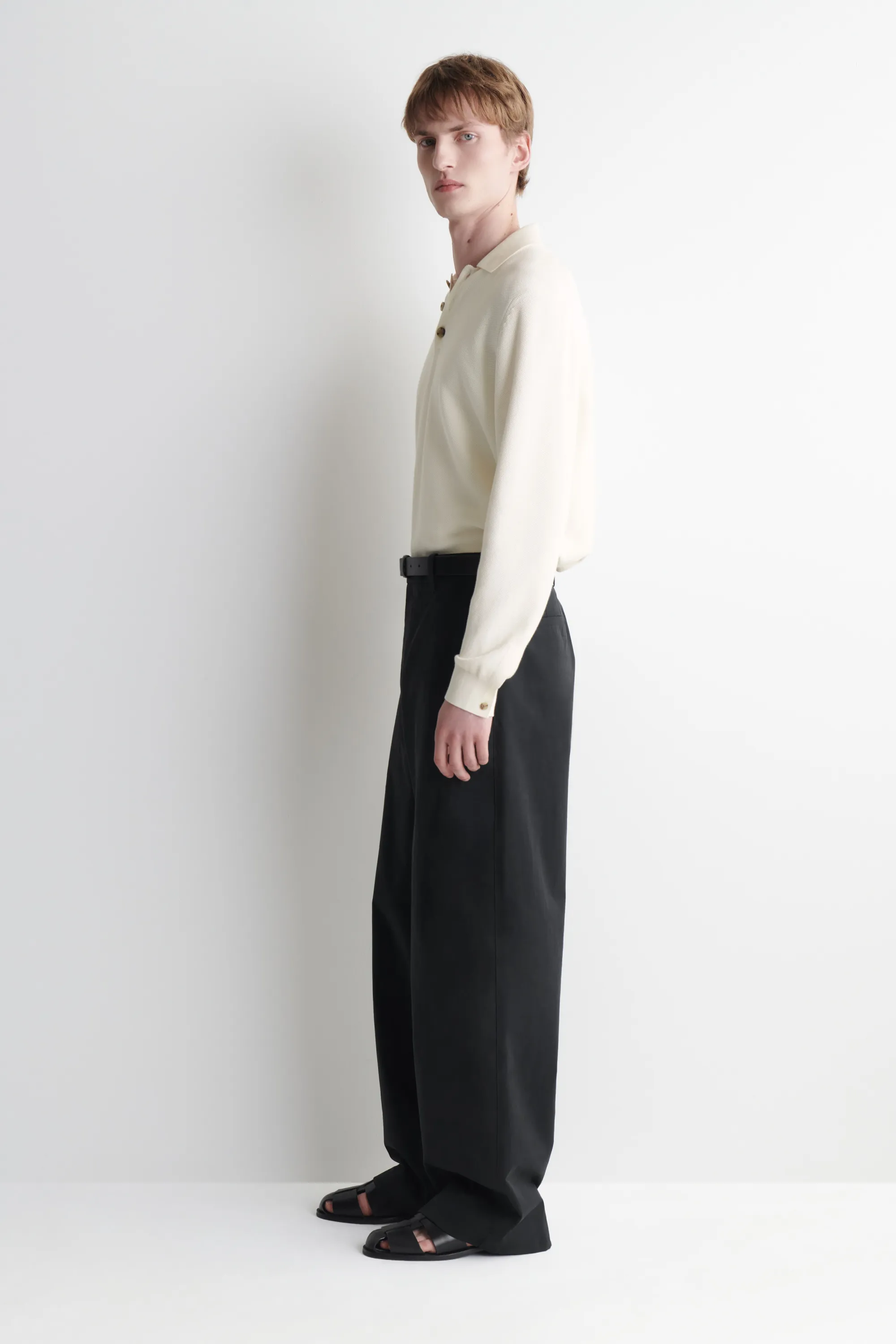 PANTALON LARGE DÉCONTRACTÉ À PLIS - NOIR