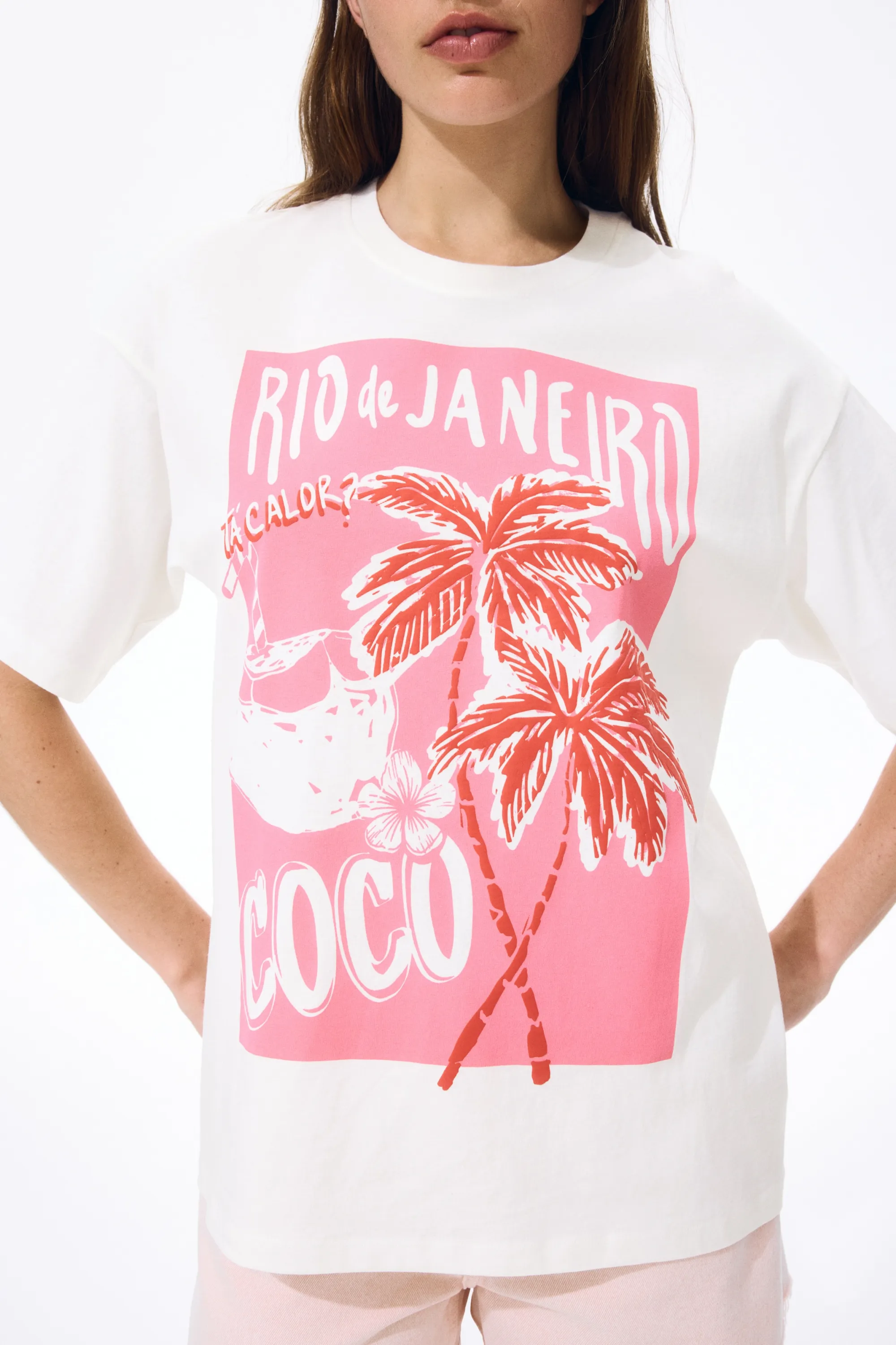 T-shirt oversize avec motif imprimé - Blanc/Coco
