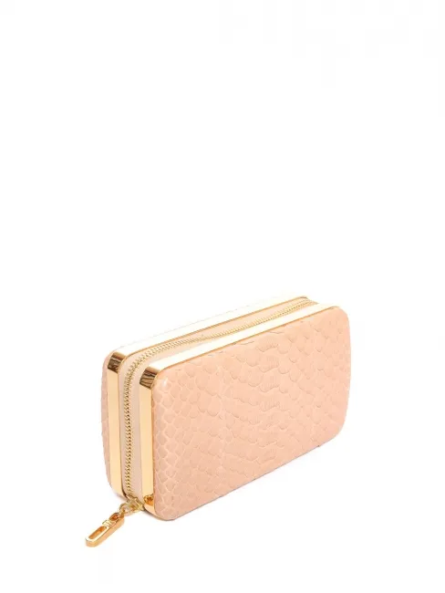 Sac boîte de soirée clutch en python beige rosé et fermoir doré Prix boutique 2400€