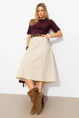 Jupe midi évasée en toile — photo 2