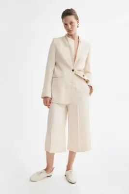 Jupe-culotte en twill avec boutons - Beige clair — photo 1