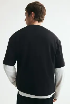 T-shirt Relaxed Fit en interlock - Noir — photo 3