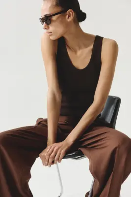 Pantalon large avec ceinture - Marron foncé — photo 1
