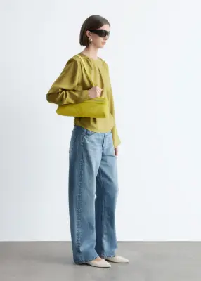 Blouse froncée avec ceinture à nouer - Vert olive — photo 5
