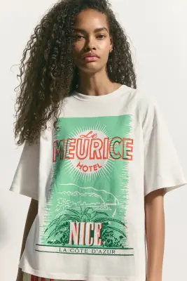 T-shirt oversize imprimé - Crème/Nice — photo 1