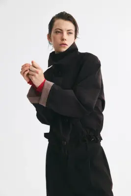 Veste en twill avec col entonnoir - Marron foncé — photo 2