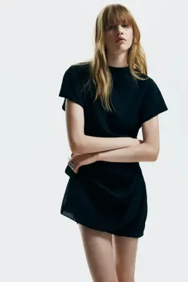 Robe à effet drapé avec col cheminée - Noir — photo 2