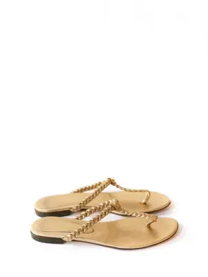 Sandales plates en cuir doré bride tressée Prix boutique 530€ Taille 39 — photo 1