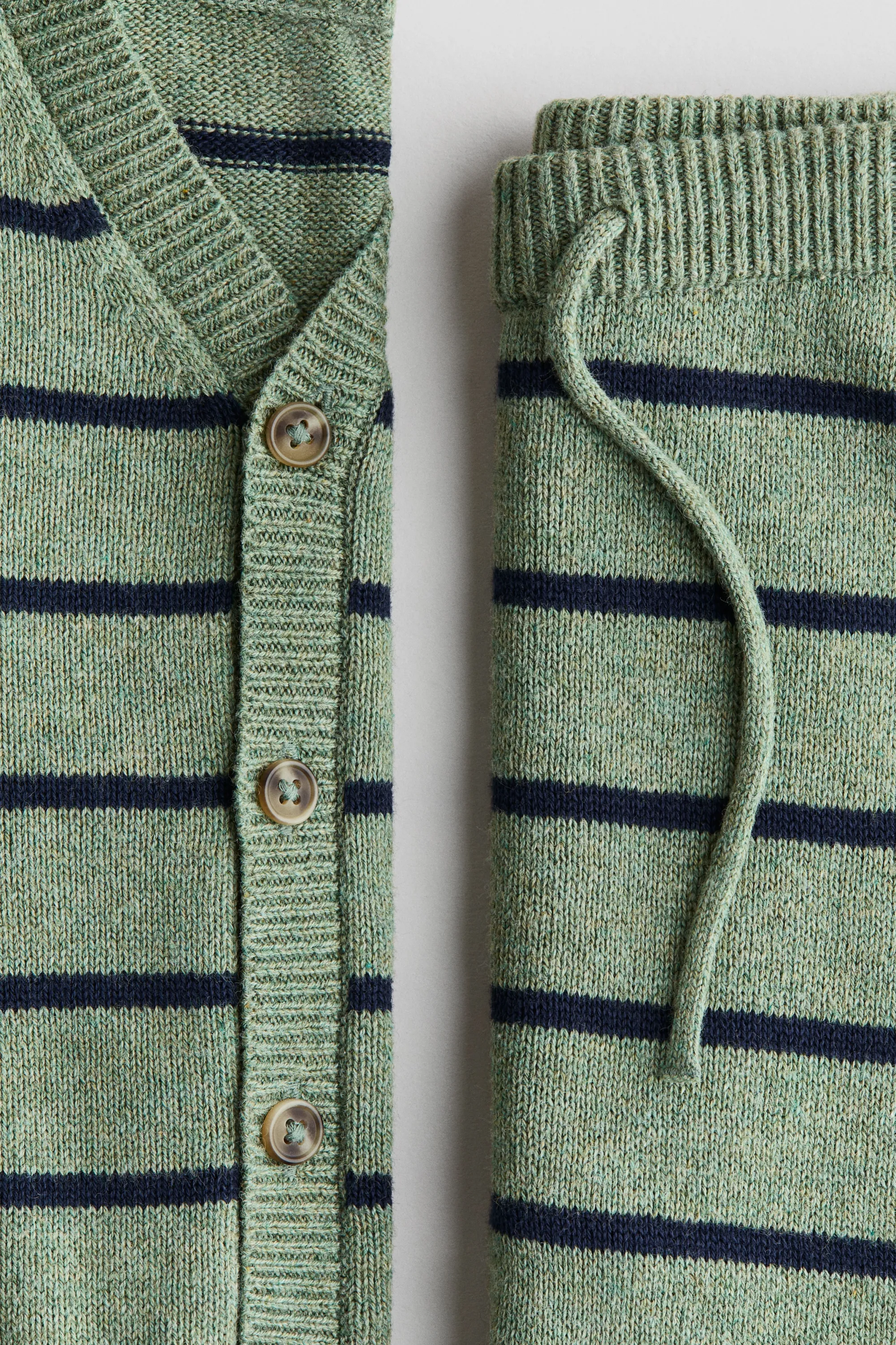 Ensemble 2 pièces en maille de coton - Vert/rayé