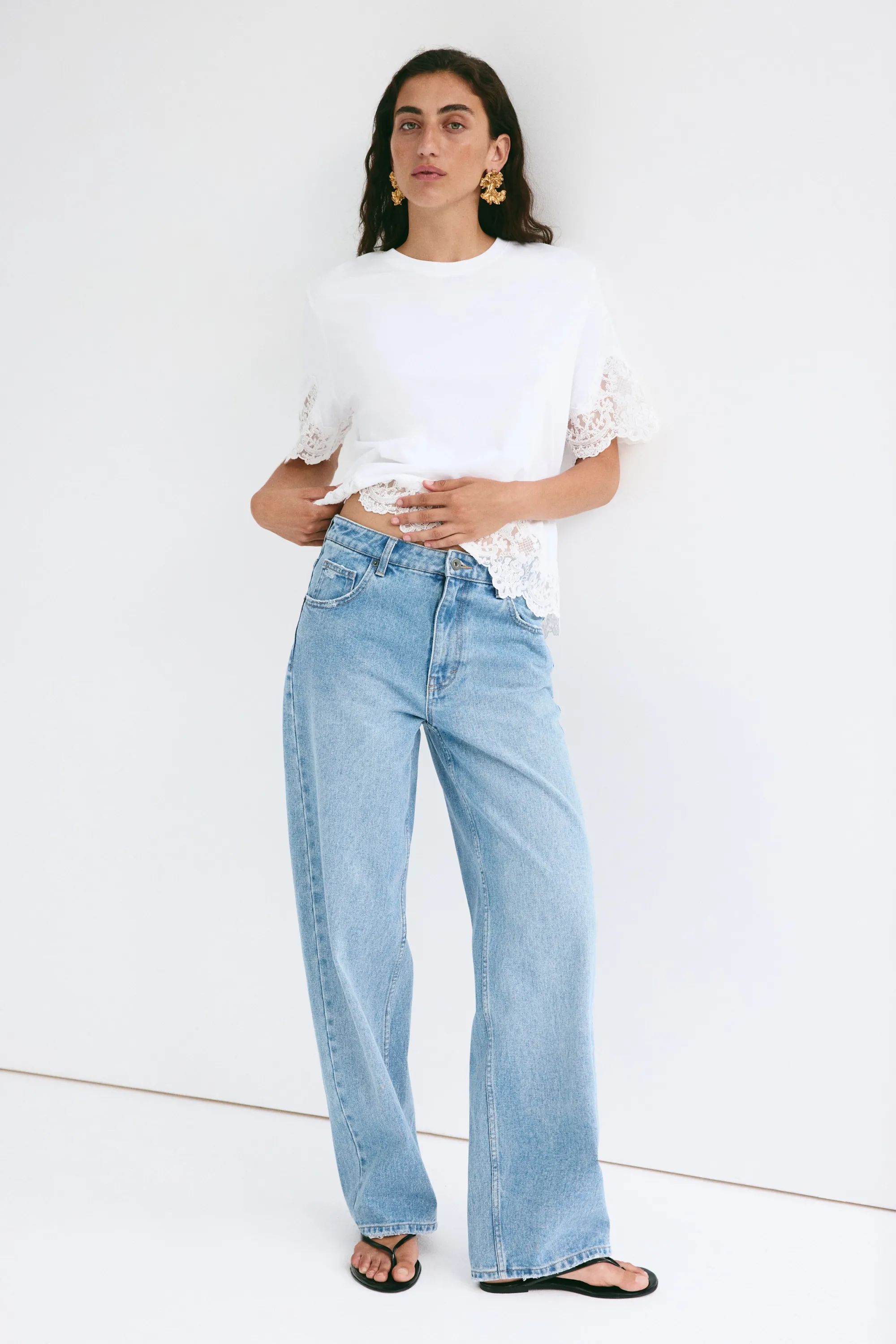 Straight Regular Waist Jeans - Bleu denim