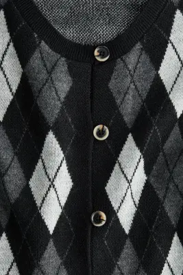 Gilet jacquard sans manches en laine mélangée - Noir/motif argyle — photo 4