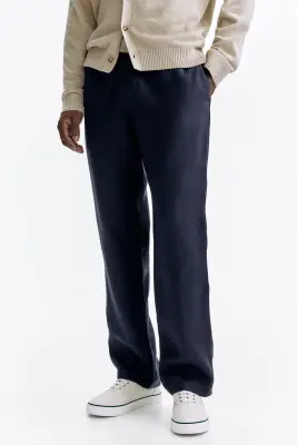 Pantalon Regular Fit en lin - Bleu marine — photo 1