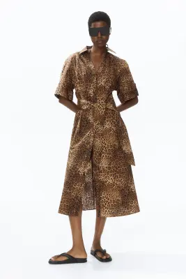 Tie-belt dress - Marron/imprimé léopard — photo 1