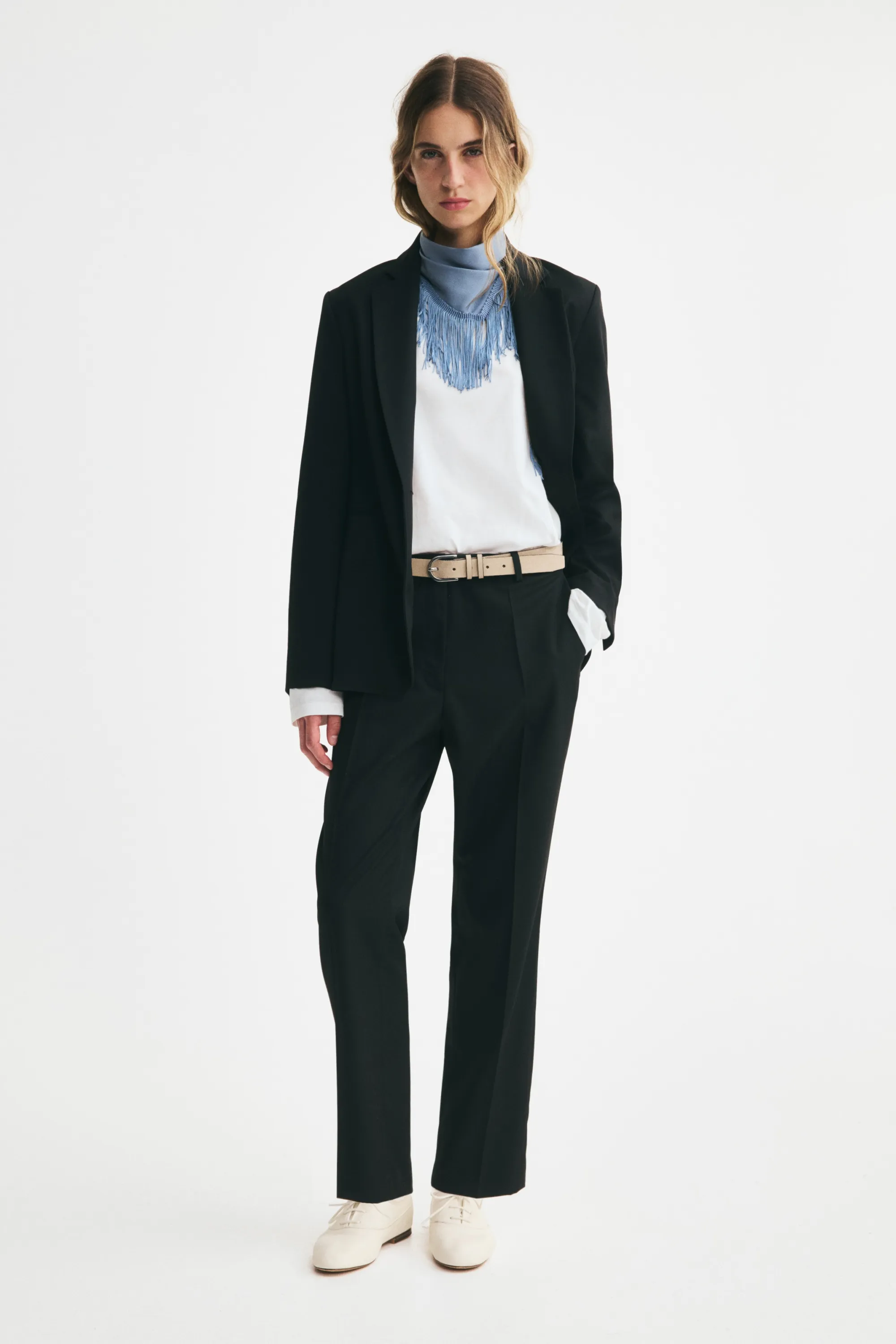 Blazer à fermeture droite en twill - Noir