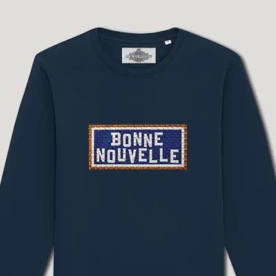 SWEAT SHIRT COTON BIO BRODÉ - BONNE NOUVELLE - NAVY — photo 2