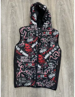 Doudoune SKR graffiti Noir rouge