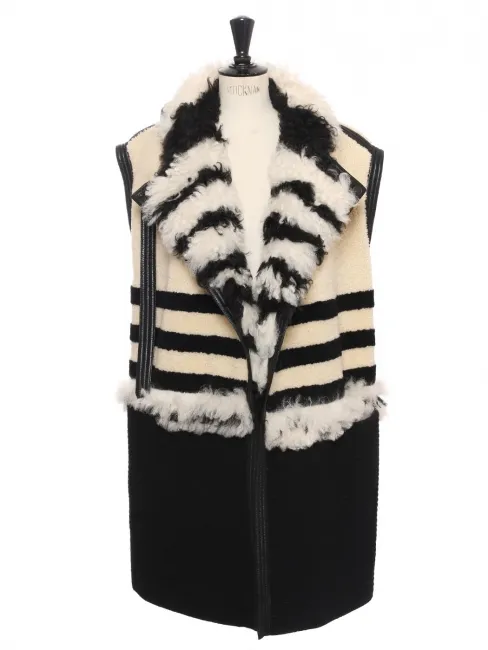Manteau sans manche shearling en peau et cuir blanc noir Fall 2014 Prix boutique 4000€