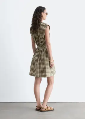 Robe sans manches cordon de serrage à la taille - Vert kaki/À carreaux — photo 4