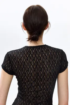 Body string en jersey façon dentelle - Noir — photo 3