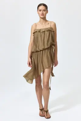 Robe asymétrique volantée - Vert kaki — photo 1