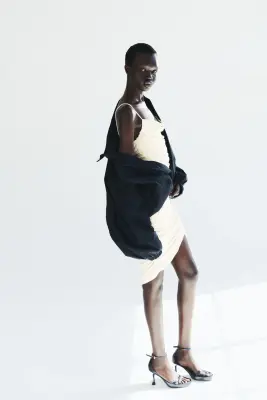 Robe à effet drapé avec bretelles fines - Crème — photo 1