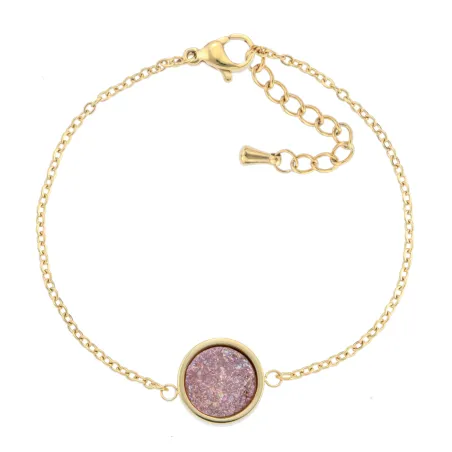 Bracelet acier doré pierre rose au centre 608341