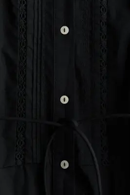 Robe chemise en coton avec plis nervure - Noir — photo 5