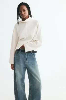 Pull loose avec col cheminée - Crème — photo 1
