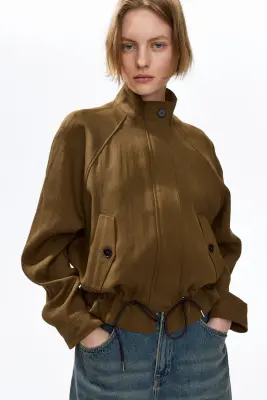 Veste oversize en lin mélangé - Beige foncé — photo 2