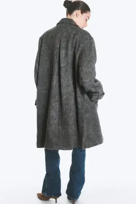 Manteau croisé mi-long - Gris foncé mélangé poussiéreux — photo 3