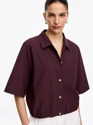 Chemise en coton à manches courtes - Prune — photo 2