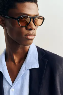 BLAZER BOUTONNAGE SIMPLE EN LIN - BLEU MARINE — photo 5
