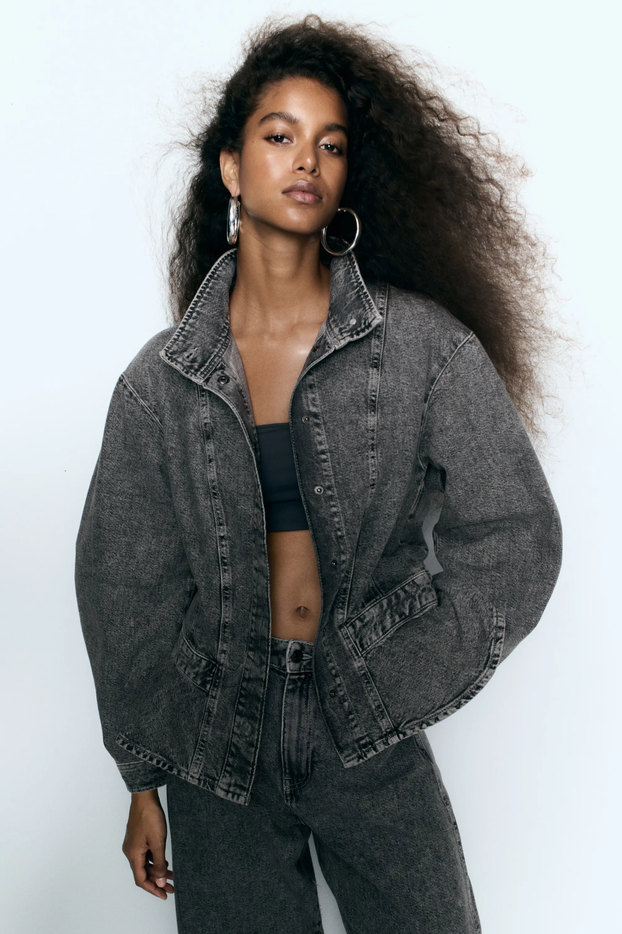 Chemise péplum en denim - Gris denim
