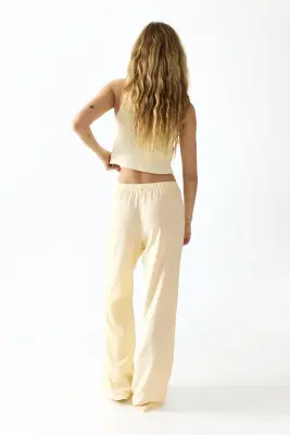 Pantalon large en lin mélangé - Jaune clair — photo 2