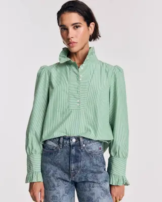 Blouse Source rayures vertes et écrues — photo 1