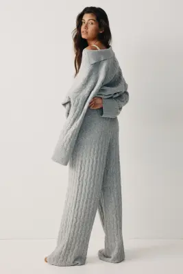 Pantalon en maille torsadée - Gris clair chiné — photo 4