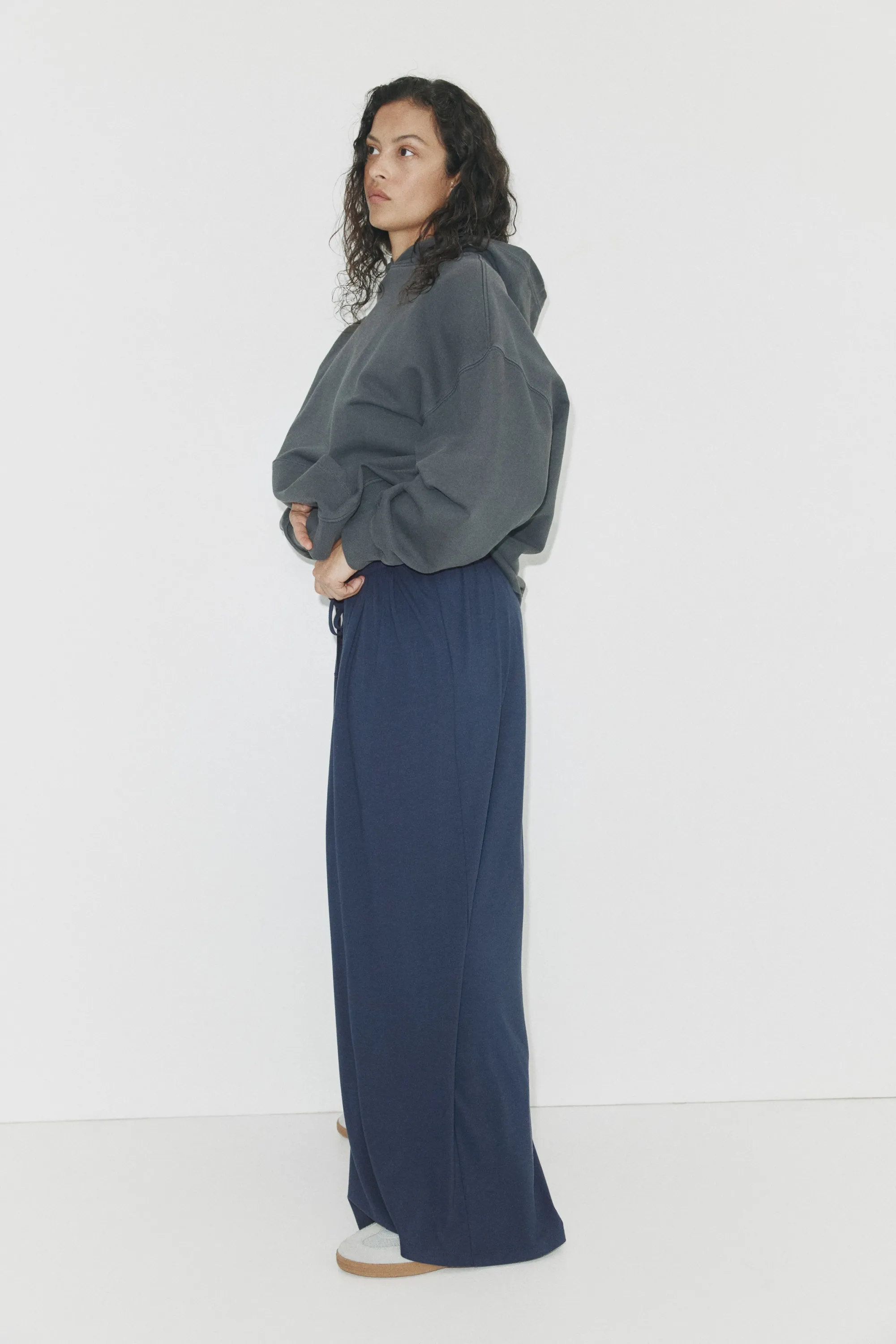 Pantalon à cordon en jersey - Bleu marine