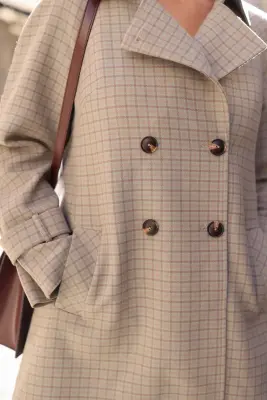 Francine Short Trench Coat - Mint plaid — photo 5