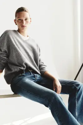 Pull en laine avec encolure en V - Gris chiné — photo 2