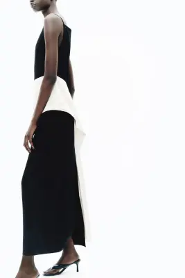 Robe à bretelles fines avec panneau - Noir/crème — photo 2