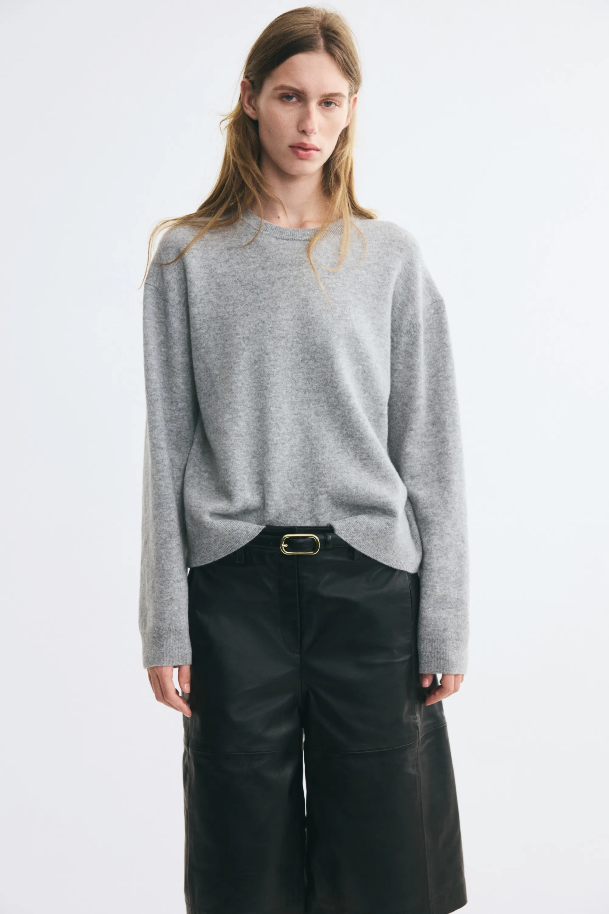 Pull oversize en laine - Gris chiné