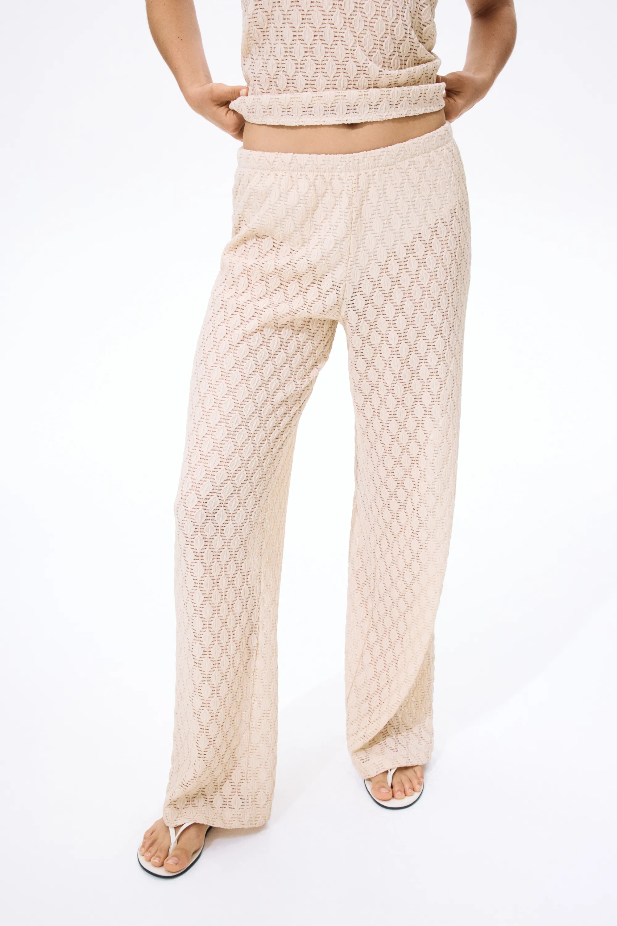 Pantalon façon dentelle avec taille élastique - Rose ancien clair
