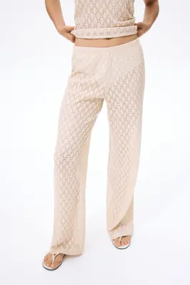 Pantalon façon dentelle avec taille élastique - Rose ancien clair — photo 1