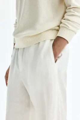 Loose Fit Linen trousers - Crème — photo 2