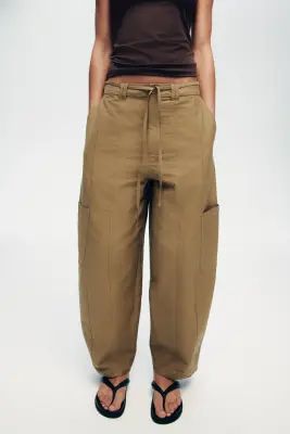 Pantalon cargo avec ceinture à nouer - Vert kaki — photo 2