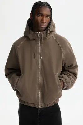 Veste matelassée en toile - Taupe foncé — photo 2
