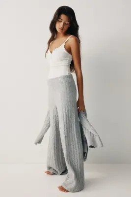 Pantalon en maille torsadée - Gris clair chiné — photo 3
