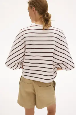 Top oversize en coton - Blanc/rayé — photo 1