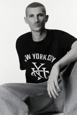 T-shirt imprimé Loose Fit - Bleu foncé/New York City — photo 1