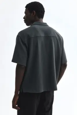 Chemise Relaxed Fit à col cubain - Gris foncé — photo 3